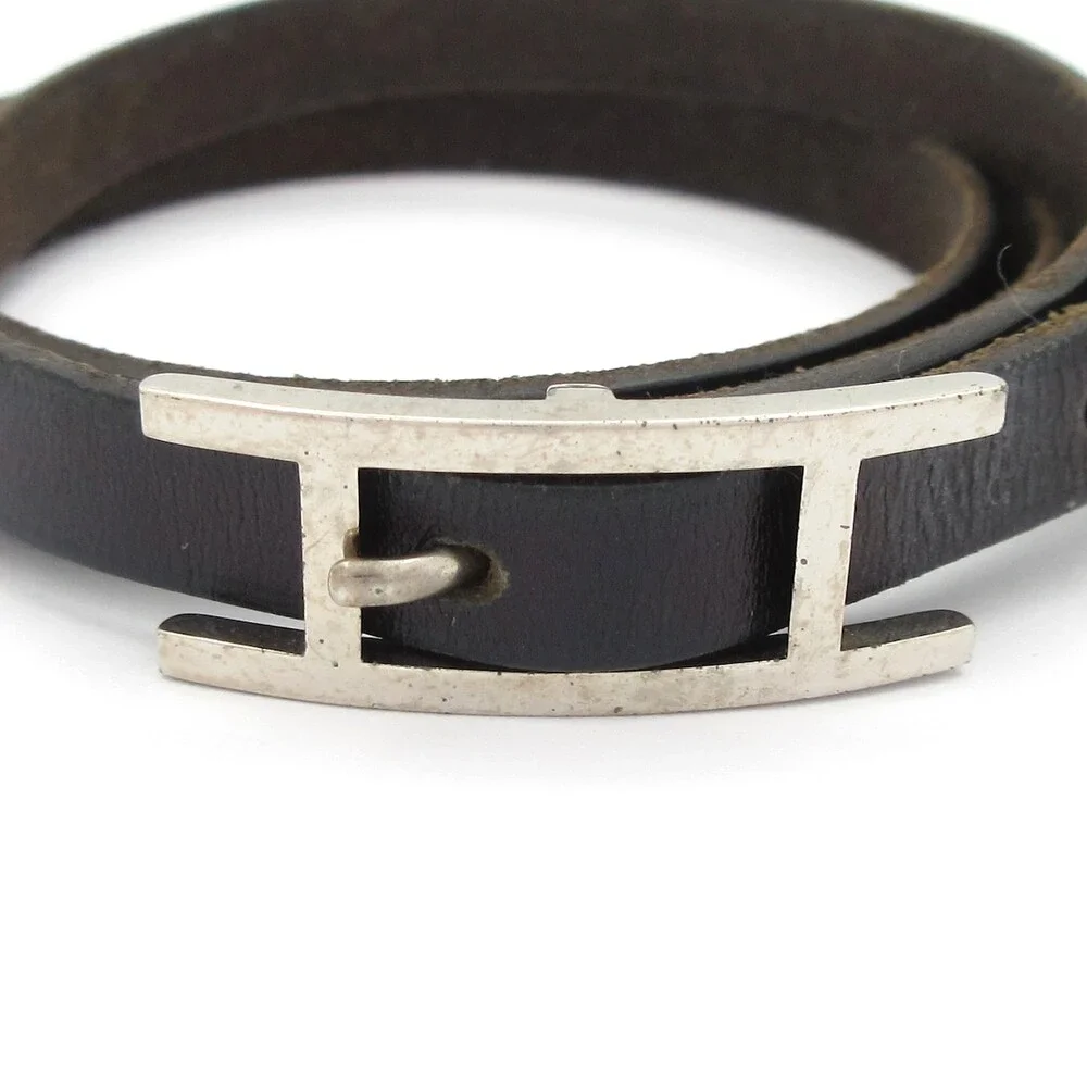 Hermès Hapi 3 Bracelet Black Silver Leather Hardware
